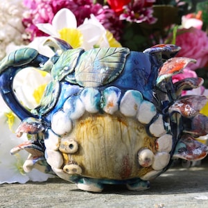 Hand made ceramic fairy door mug with mushrooms, mushroom mug, fairy door mug, faerie door mug, fantasy mug, toadstool mug, fairycore, art