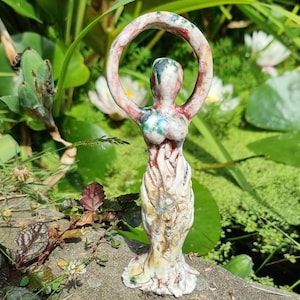 Hand made small ceramic nature goddess, priestess, celtic, fertility goddess, statue, sculpture, wicca, pagan, goddess, cernunnos, yggdrasil