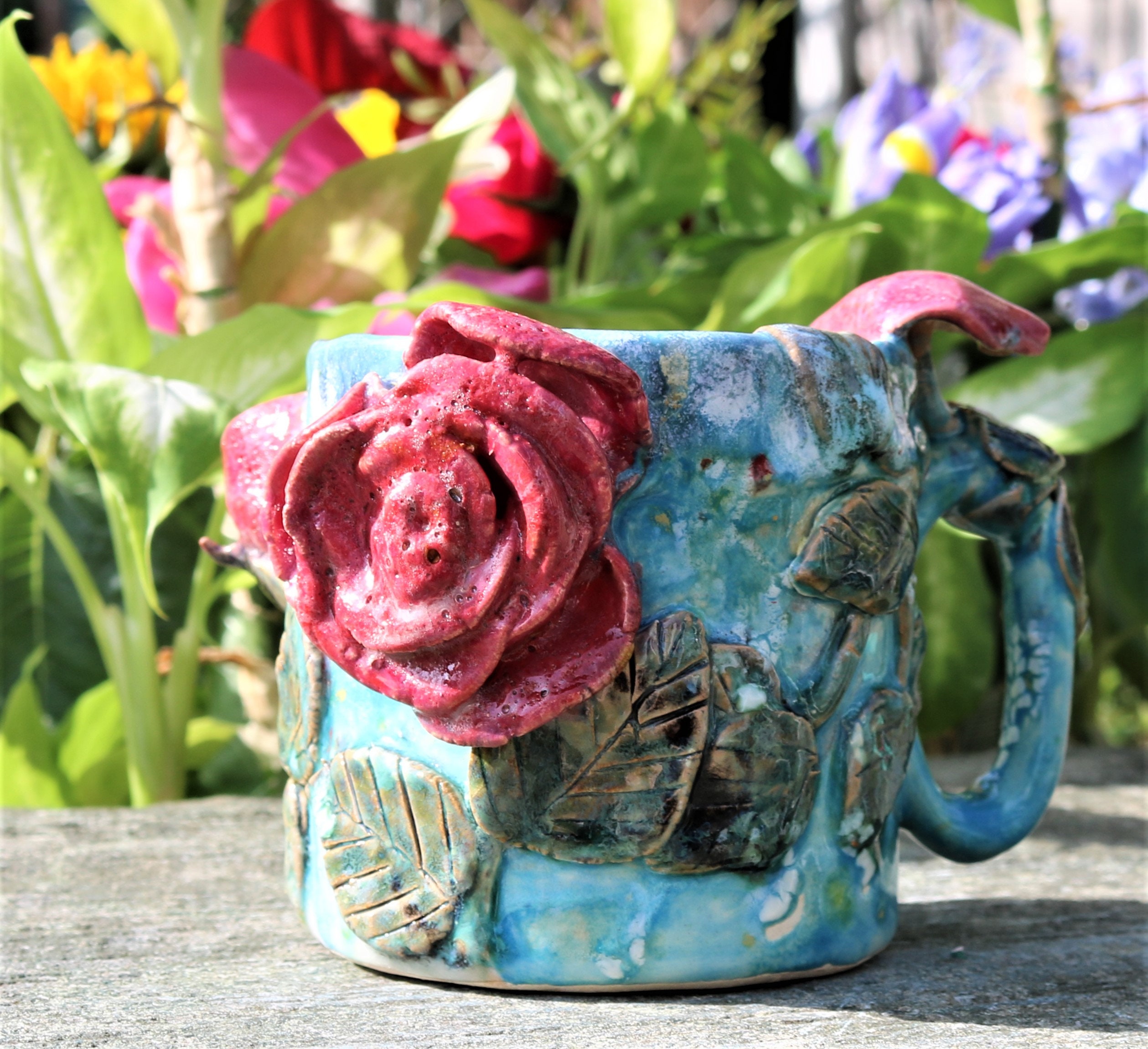 Roses Glass Mug for Women, Hand Painted Mug, Pink Flowers Large