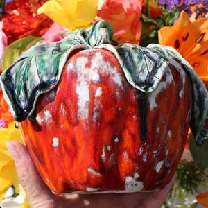 Handmade Ceramic Pumpkin: Large Textured Glaze Halloween Decor