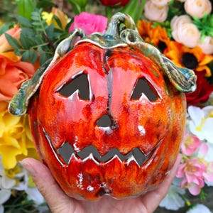 Large Ceramic Halloween Pumpkin: Hand-Sculpted Gothic Decoration