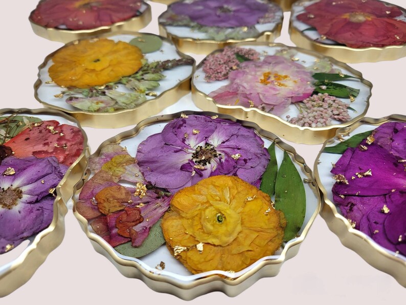 Flower coasters, Wedding Flower preservation, Pressed flowers