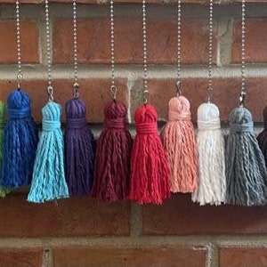 Tassel Ceiling Fan/ Light Pull, Natural Finish each with 8" of ball chain and connector. Custom length available.