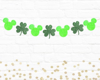 Party Supplies  , Disney inspired Mickey shamrock lucky saint patrick day st patty banner st patricks mantle, disney she wants the d