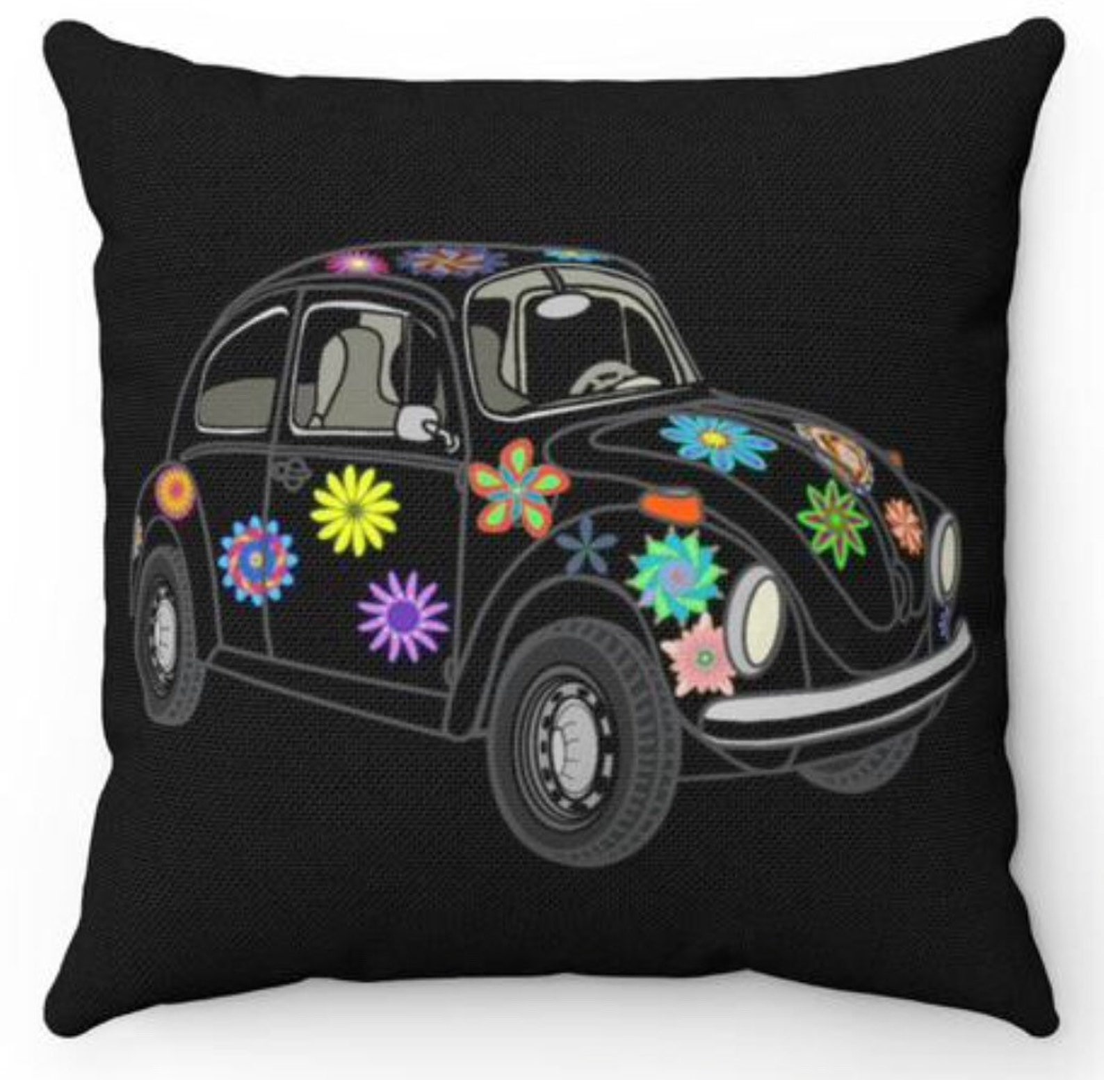 VW Pillow VW Bug Flower Child Volkswagen Art Retro Art Etsy