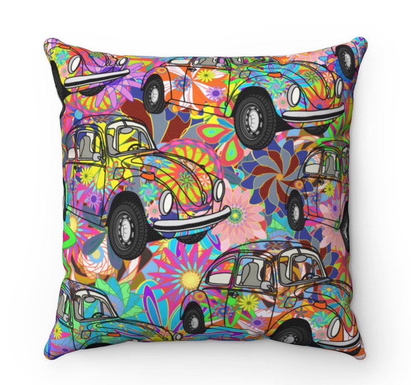 VW Pillow VW Bug Flower Child Volkswagen Art Retro Art Etsy