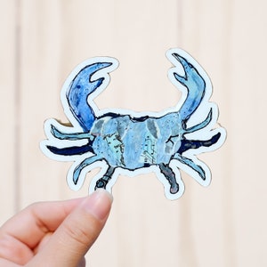 Blue Crab Collage Vinyl Sticker: Ocean Art Decal