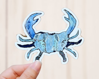 Blue Crab Collage Sticker, Vinyl Decal, Vinyl Sticker