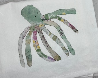 Octopus Tea Towel, Nautical kitchen towel, Flour Sack Towel