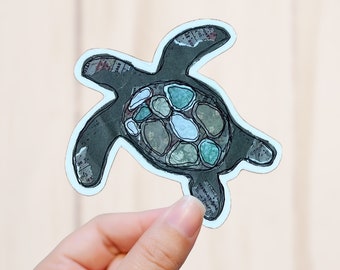 Sea Turtle Collage Sticker, Vinyl Decal, Vinyl Sticker