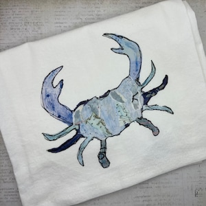 Just a Blue Crab Tea Towel, Nautical kitchen towel, Flour Sack Towel image 1
