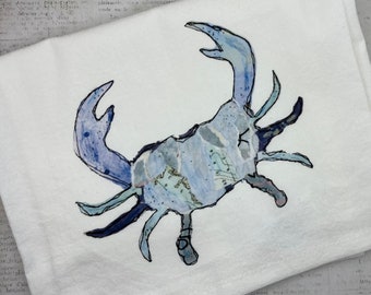 Just a Blue Crab Tea Towel, Nautical kitchen towel, Flour Sack Towel