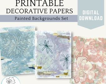 Printable Painted Decorative Papers, Mixed Media Prints, Scrapbook Paper, Digital Download