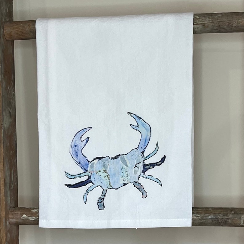 Just a Blue Crab Tea Towel, Nautical kitchen towel, Flour Sack Towel image 2