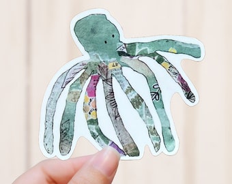 Octopus Collage Sticker, Vinyl Decal, Vinyl Sticker