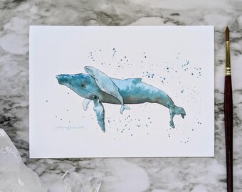 Humpback Whales Watercolor  Art Print