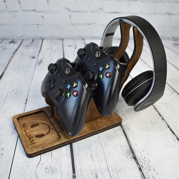 Wooden Headphones and Controller Stand, Controller and Headset Stand, Headphones and Gaming Controller Holder, Christmas Gift for Gamers