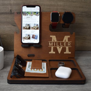 Wooden Docking Station, Nightstand Valet, Wooden Phone Stand, iPhone charging station, Mens Gift, Tech Gifts, Groomsman gift, Watch stand