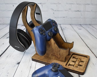 Personalisierter Controller und Headset Ständer | Personalisierte Gravur | Personalisiertes Geschenk für Ihn | Gamer Geschenk | Gaming Dekor | Weihnachtsgeschenk