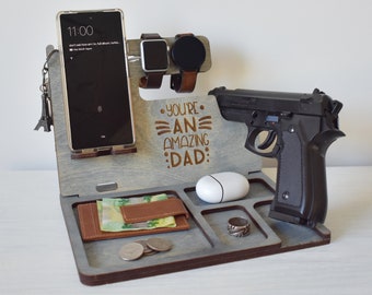 Wooden Docking Station, Police officer Docking Station, Wood Stand for gun, Law enforcement Gift for men, Gun holder, Father's Day Gift