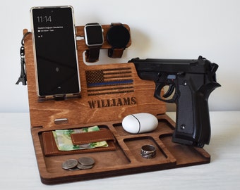 Wooden Docking Station, Police officer Docking Station, Wood Stand for gun, Law enforcement Gift for men, Christmas Gift, Father's Day Gift