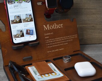 Mother's Day Gift, Personalized Docking Station, Nightstand Valet, Wooden Phone Stand, iPhone charging station, Gift for Her, Gift for Moms