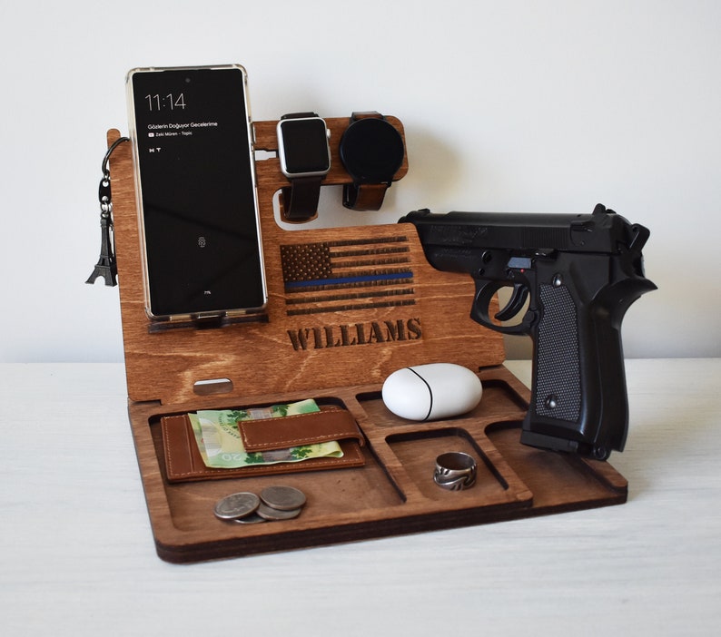 Wooden Docking Station, Police officer Docking Station, Wood Stand for gun, Law enforcement Gift for men, Christmas Gift, Father's Day Gift 
