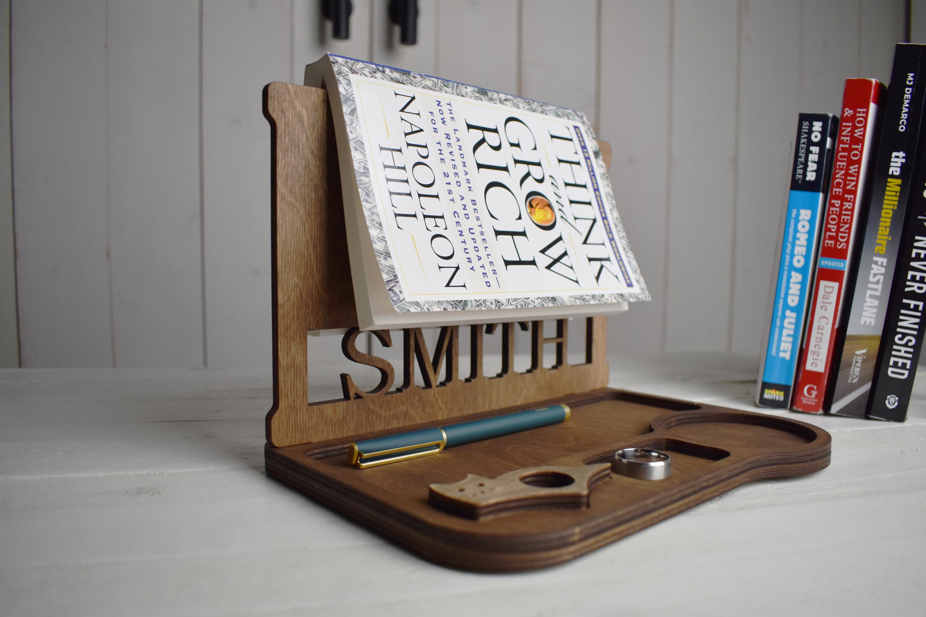 Personalized Book Stand With Thumb Page Holder | Custom Wooden Book ...