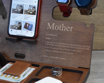 Mother's Day Gift, Personalized Docking Station, Nightstand Valet, Wooden Phone Stand, iPhone charging station, Gift for Her, Gift for Moms