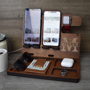 Wooden Docking Station for 2 Phones, Nightstand Docking Station, Police officer Docking Station, Law enforcement Gift, Christmas Gift