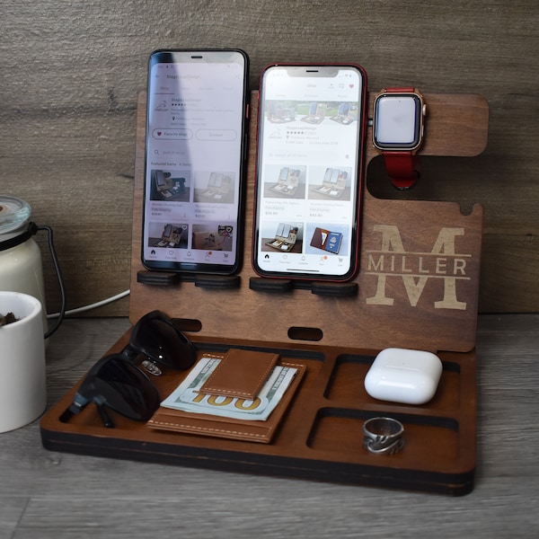 Wooden Docking Station for 2 Phones, Nightstand Docking Station, Police officer Docking Station, Law enforcement Gift, Christmas Gift