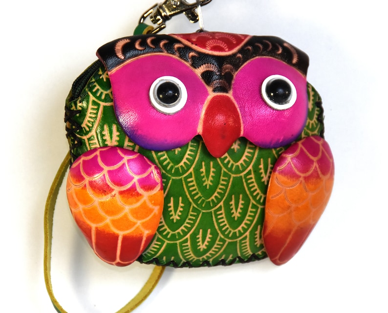 NEW Genuine Leather Owl Wristlet Animal Coin PurseWallet