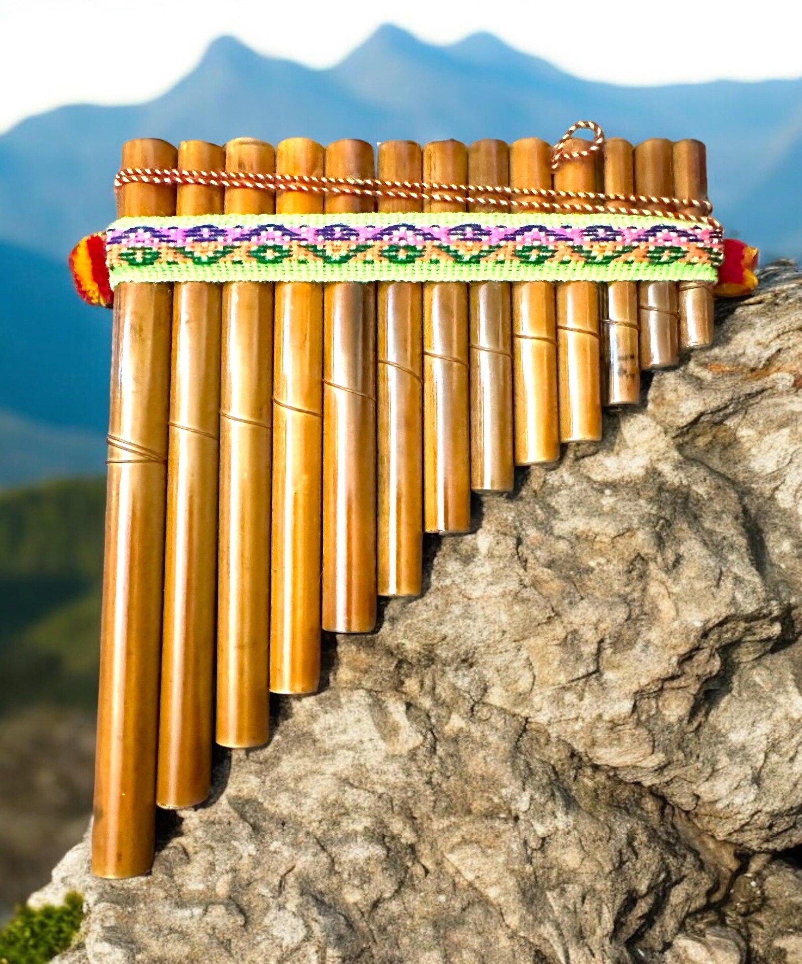 Stringed Flute NEW Arrivals ! Authentic Pan Flute, Colorful Stripe With String, Andean ...