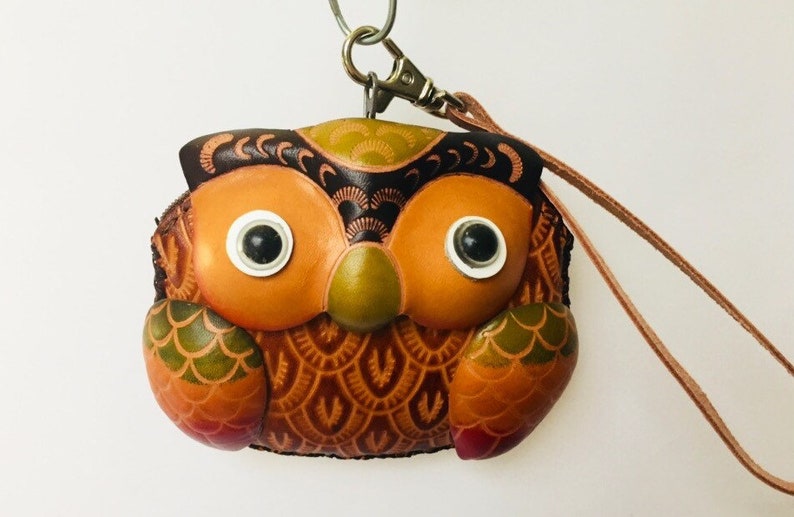 NEW Genuine Leather Owl Wristlet Animal Coin PurseWallet