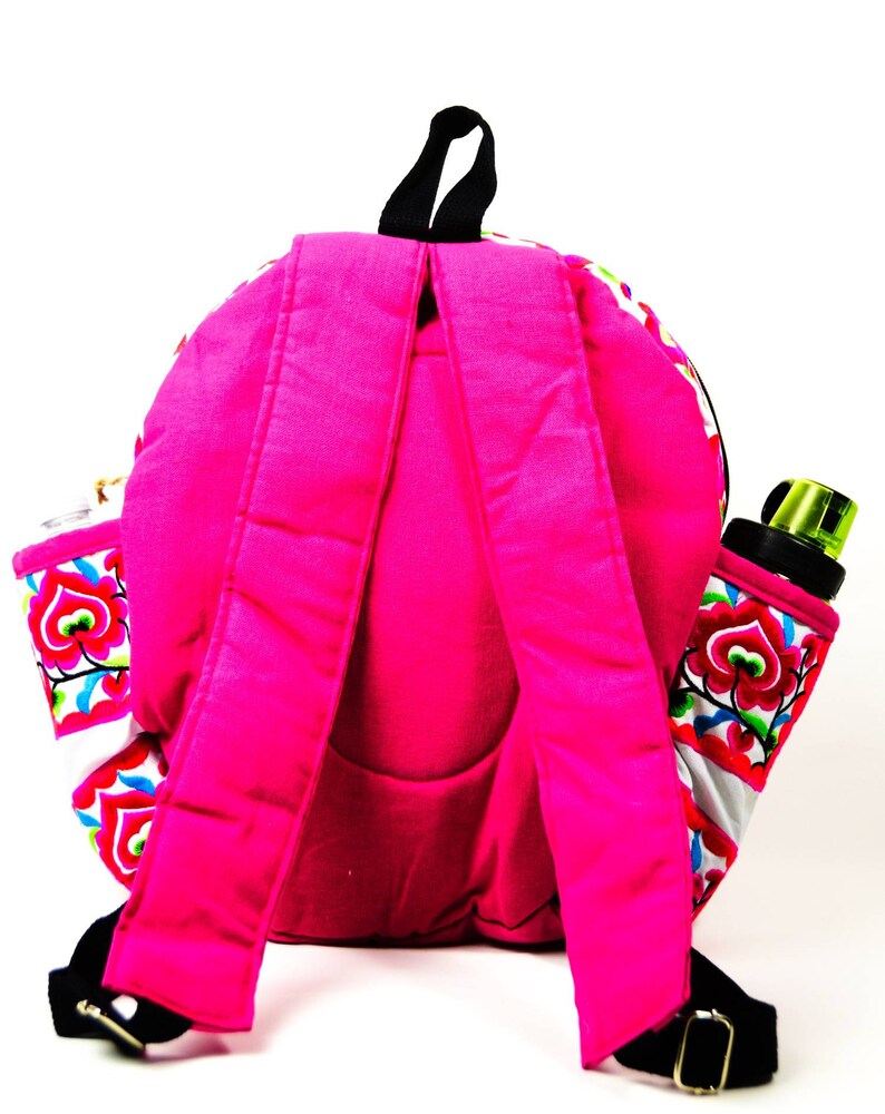 liner with cushion three layers with zipper Handmade Flower Design Backpacks with Embroidered Fabric ; 9 x 7 x 14 Sidedpockets