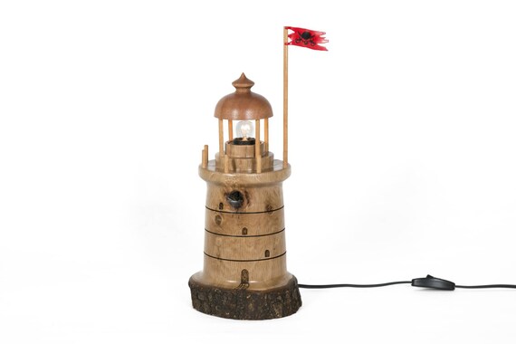 Handmade Wooden Lighthouse Table Lamp