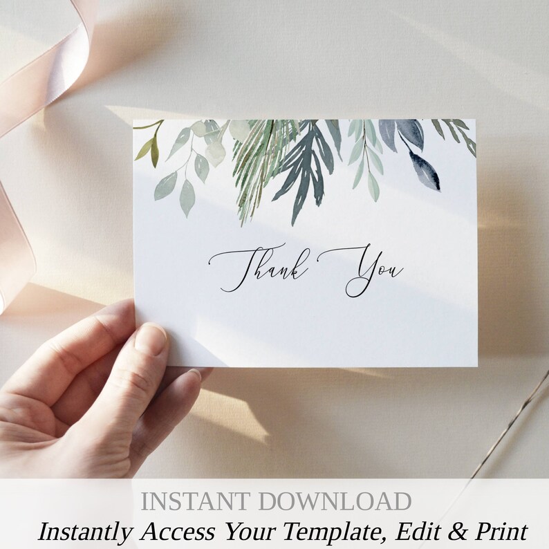 Printable Greenery Thank You Card Calligraphy Bridesmaid Gift Box Card Personalized Wedding Greeting Cards Thank You Gifts 16