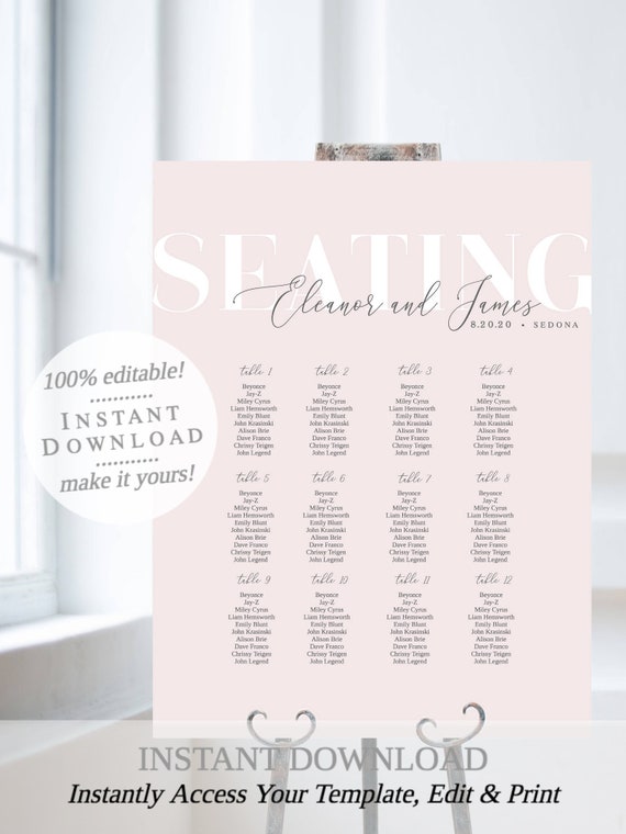 Printable Blush Wedding Seating Chart Seating Plan Template Etsy