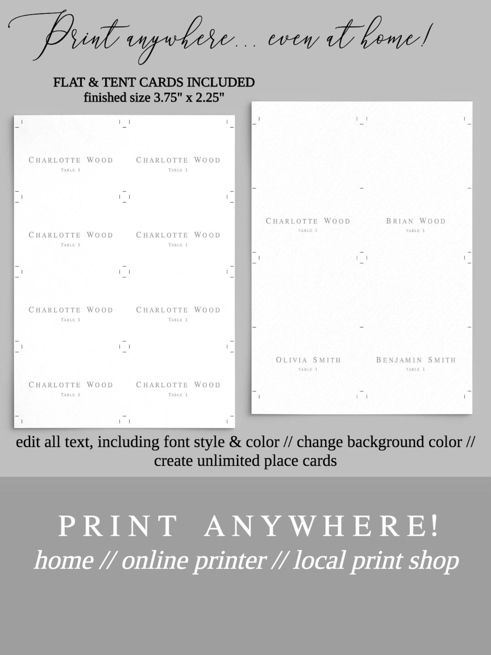 Printable Wedding Place Card Digital Download Personalized Etsy