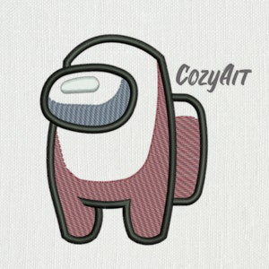 May include: A red and white cartoon character with a black outline. The character is shaped like an astronaut with a large visor. The character is standing on a white background. The text "CozyAit" is in the upper right corner of the image.