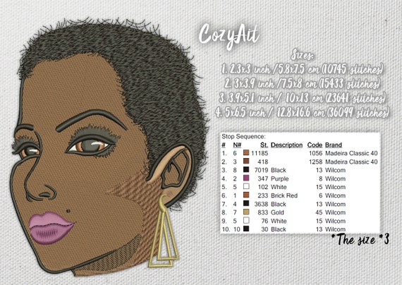 Digital Elegant Woman With Short Haircut 4 Sizes Embroidery Design For Machine Embroidery 228