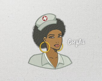 DIGITAL: Nurse woman african american - 4 sizes embroidery design for machine embroidery (318)