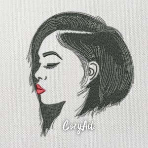 DIGITAL: Silhouette Girl Black Portrait - 4 sizes embroidery design for machine embroidery (347)