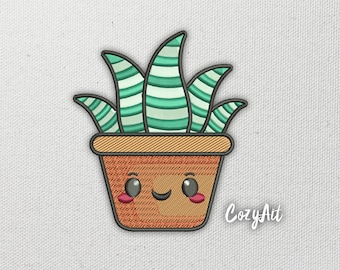 DIGITAL: Cute Sansevieria succulent in Flower Pot - 4 sizes embroidery design for machine embroidery (110)
