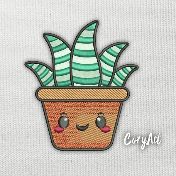 DIGITAL: Cute Sansevieria succulent in Flower Pot - 4 sizes embroidery design for machine embroidery (110)