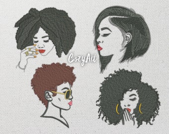 DIGITAL: Set of 4 Silhouettes of african american women - different sizes embroidery designs for machine embroidery