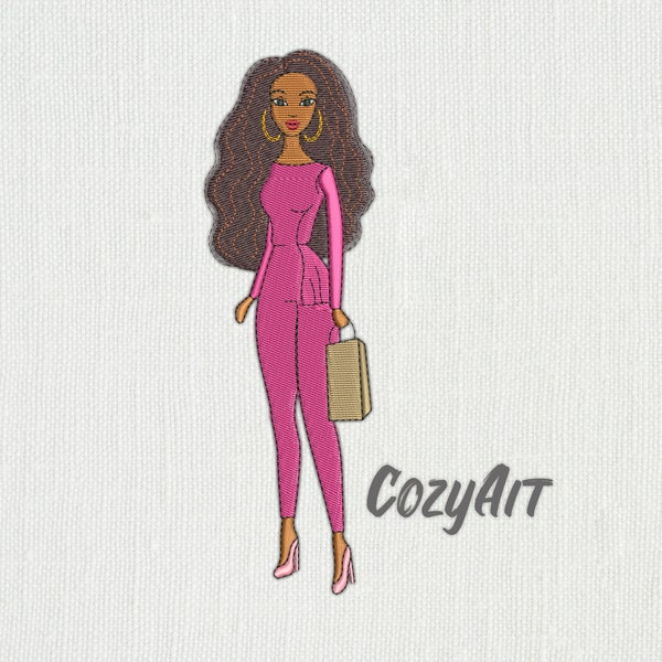 DIGITAL: 5x7 hoop doll style woman in pink costume - 3 sizes embroidery design for machine embroidery (564)