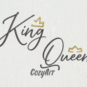 DIGITAL: König und Königin 2 Designs Pack handgeschriebener Schriftzug - 5 Größen Stickmuster für Maschinenstickerei (463)