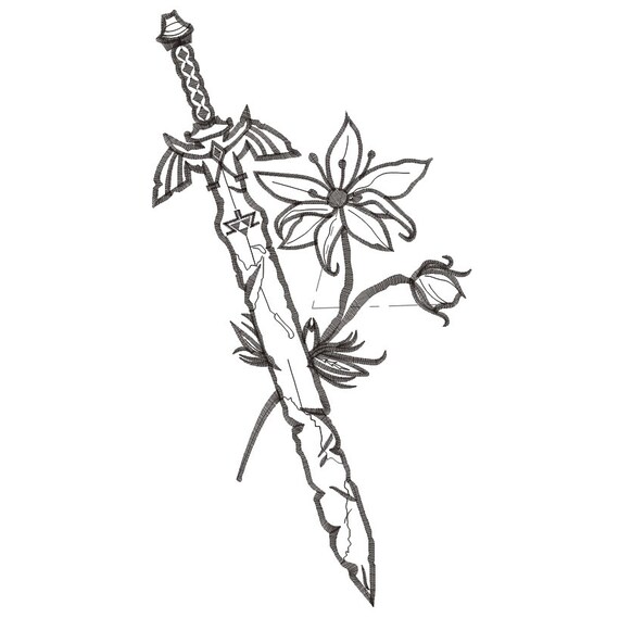 02 DIGITAL Legend of Zelda Silent Princess Flower and Links sword 3 sizes embroidery design for machine embroidery