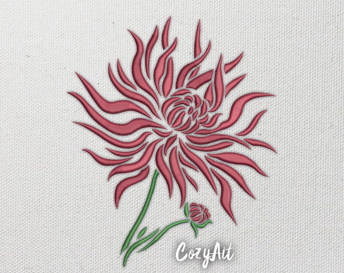 DIGITAL Chrysanthemum Chinese Tattoo Style 5 Sizes Embroidery Design